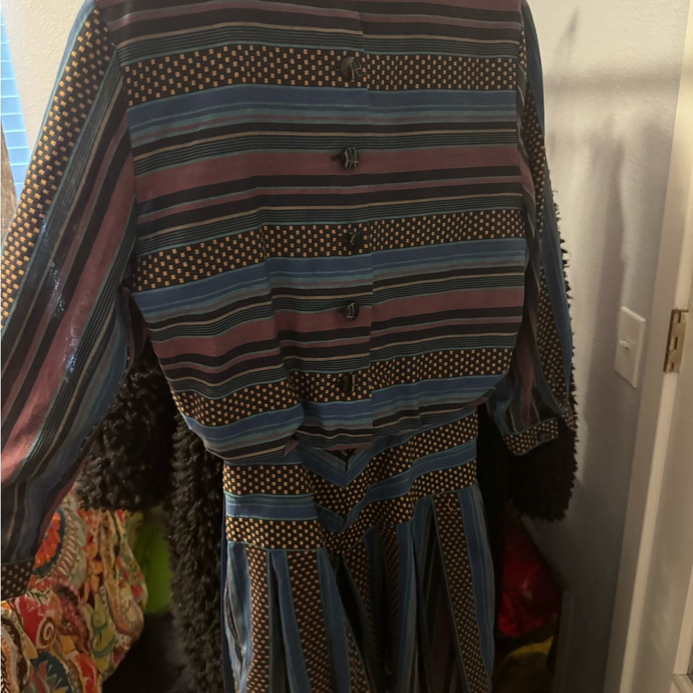 Striped Button-Up Dress with Polka Dots